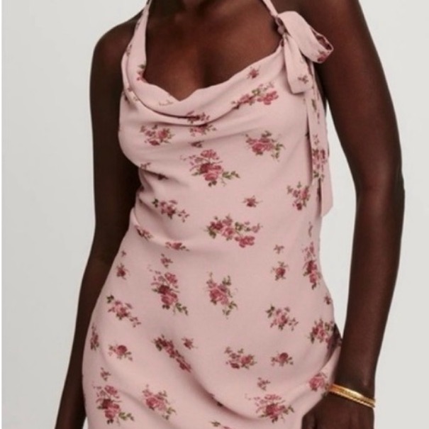 Reformation Pink Floral Cowl Slip Dress